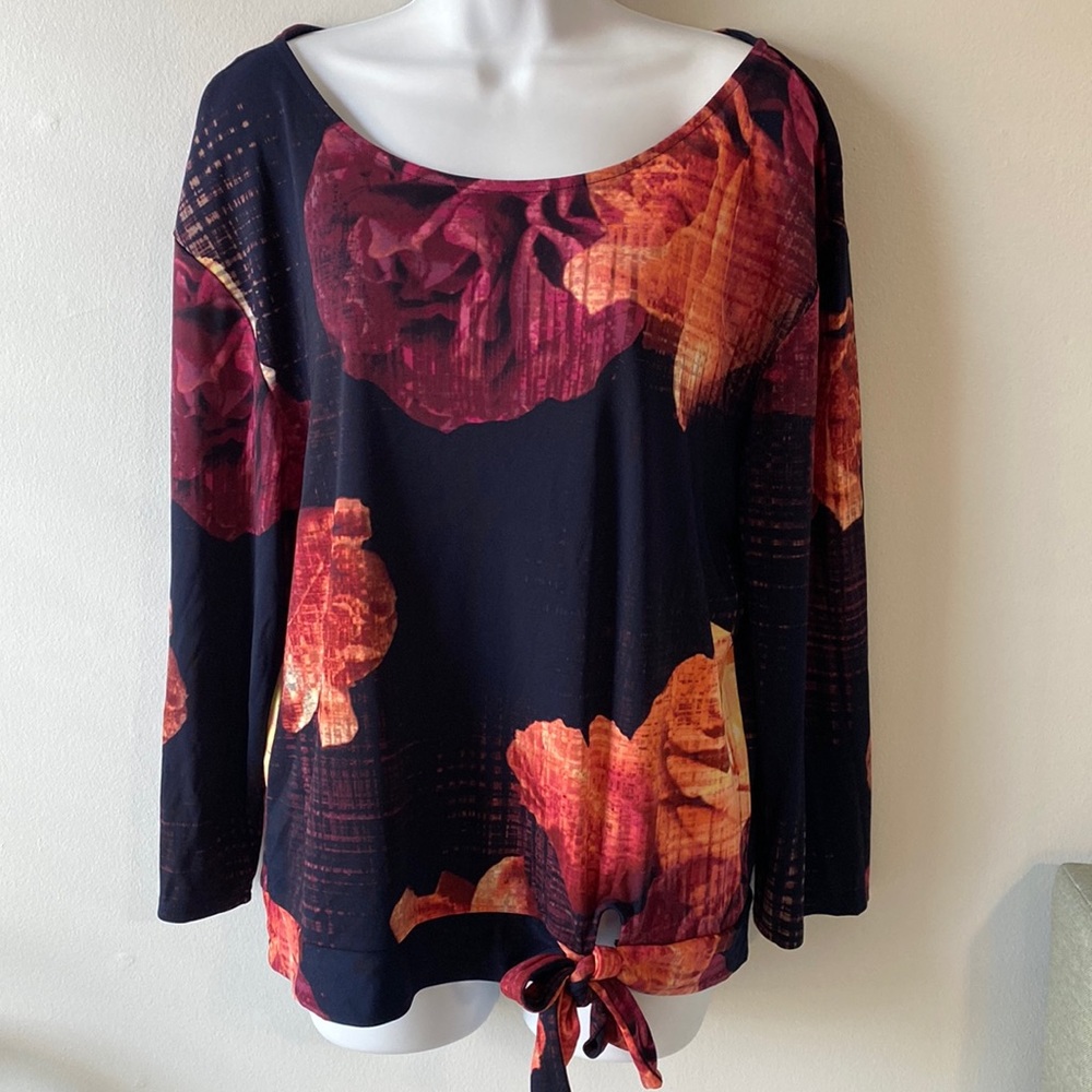 Robert Rodriguez floral tie detail 3/4 sleeve top L